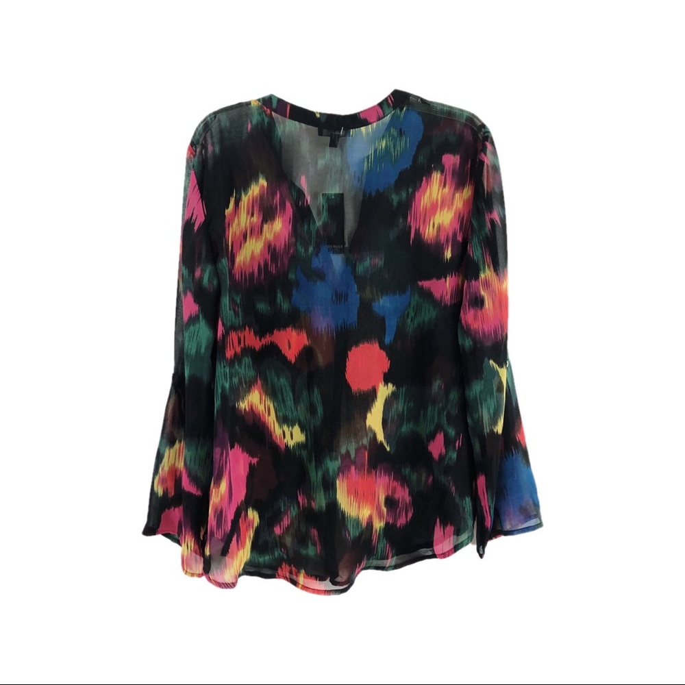 Sheer Blouse Long Sleeve Watercolor, Size L - Picture 2 of 5